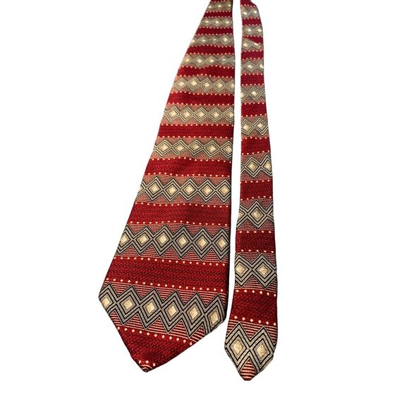 Elizabeth Neill Cravatte Mens Red Geometric Diamond Pattern Tie Silk Made in USA - Picture 1 of 5